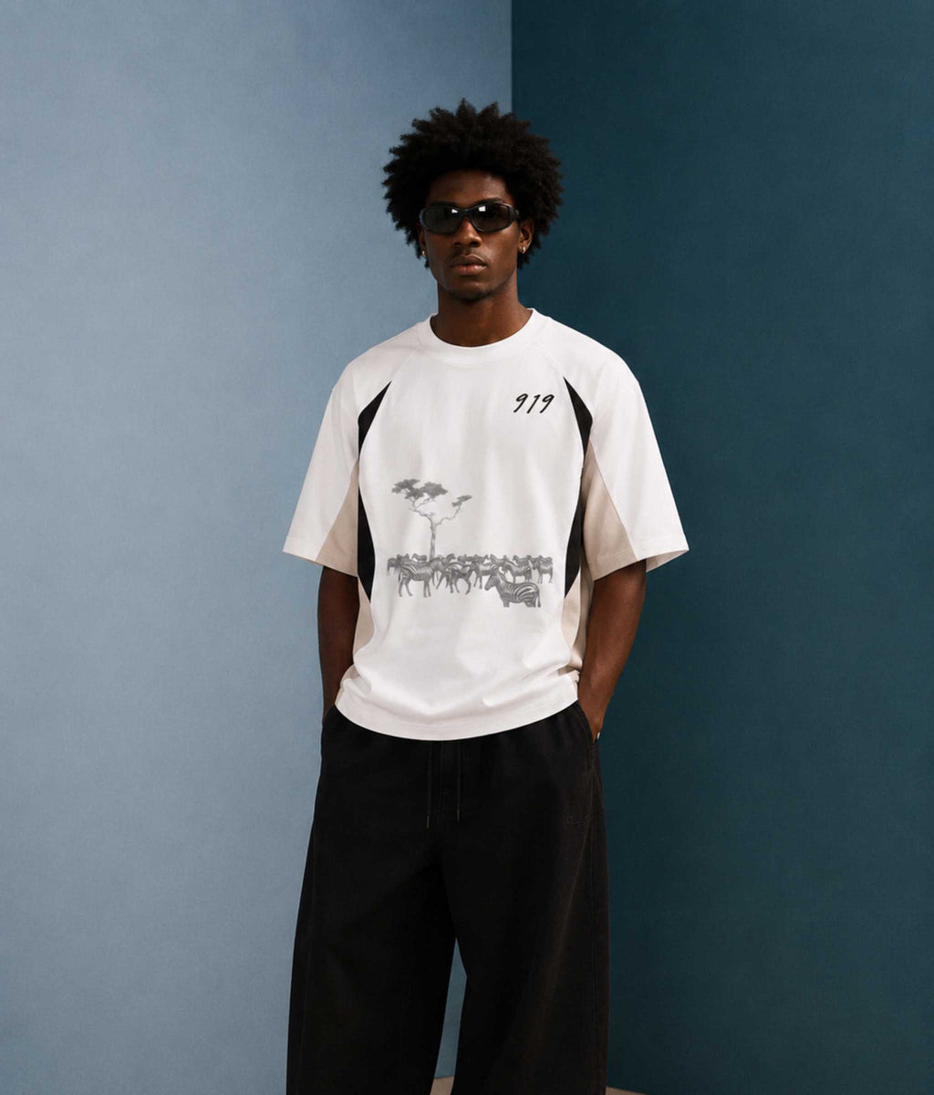 Cotton graphic t-shirt safari print — 919 Basics unisex sustainable ethical fashion