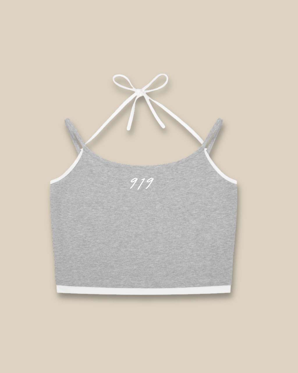 Grey cotton crop top with white straps — 919 Basics womens sustainable