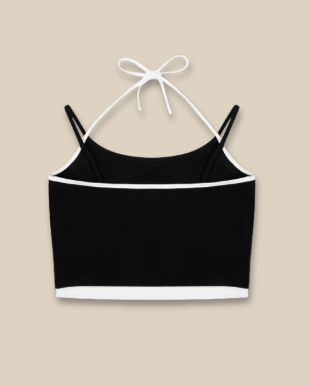 Black cotton crop top with white straps — 919 Basics womens sustainable